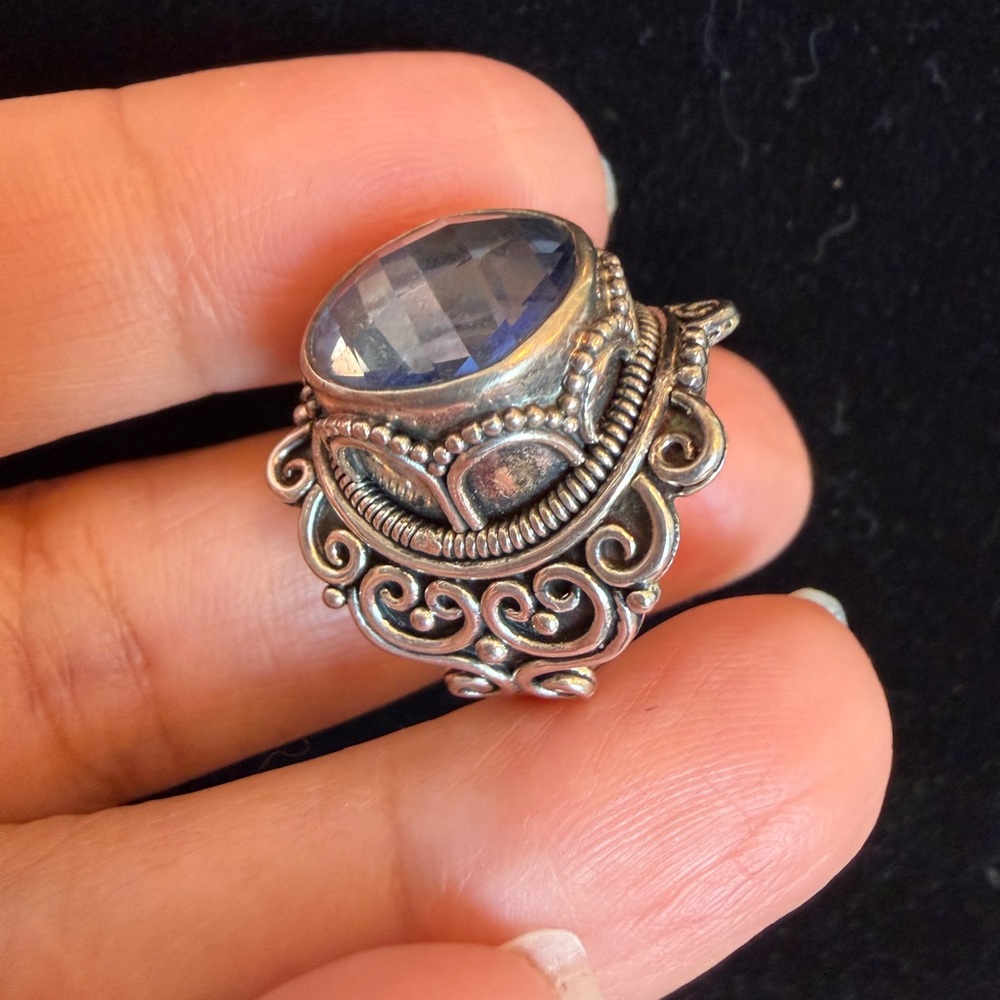 robert manse sterling silver london Blue topaz Filigree Ring size 6 - Picture 8 of 9